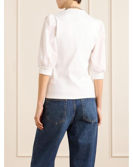 Veronica Beard White Coralee Poplin And Ribbed Stretch-Pima Cotton-Jersey Top