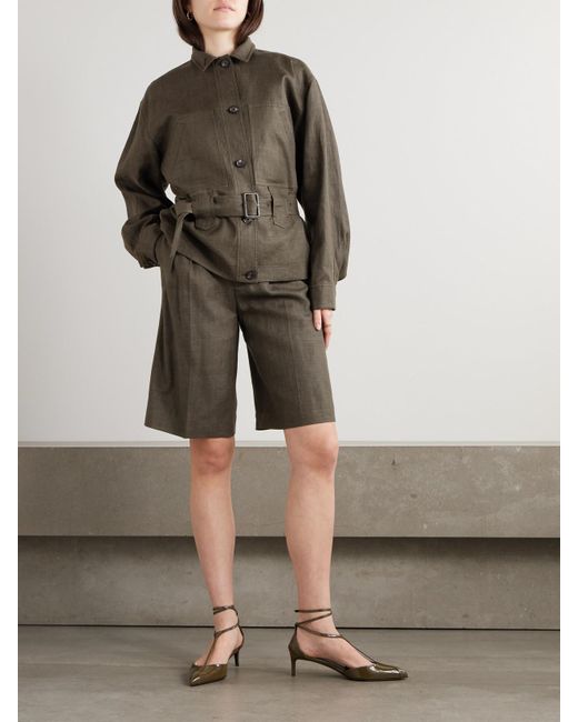 Loro Piana Green Digby Pleated Linen And Wool-Blend Shorts
