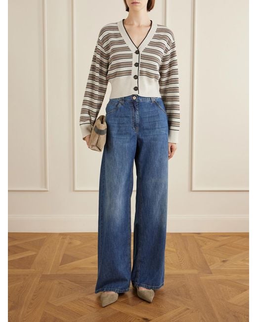 Brunello Cucinelli Natural Stripe Cotton-Blend Cardigan