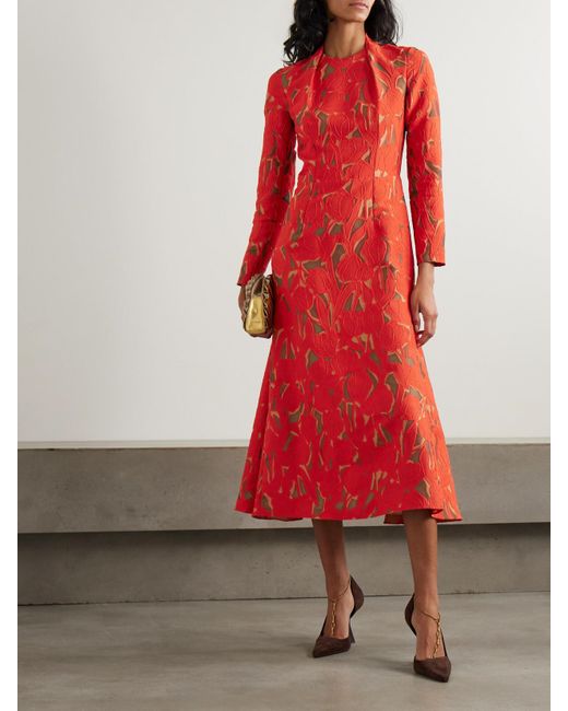 Emilia Wickstead Red Seneca Cutout Twill Midi Dress