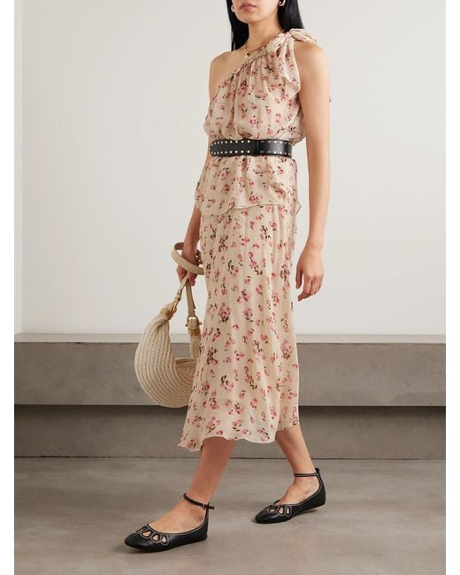 Isabel Marant Natural Lycia Asymmetric Floral-Print Crepe De Chine Midi Skirt