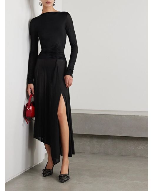 Acne Black Ruched Stretch-Jersey Maxi Dress