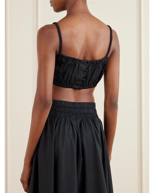 Suzie Kondi Black Bea Shirred Cotton-Poplin Bandeau Tank