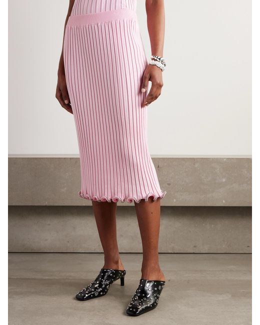 Jil Sander Pink Midirock Aus Rippstrick Mit Zierperlen