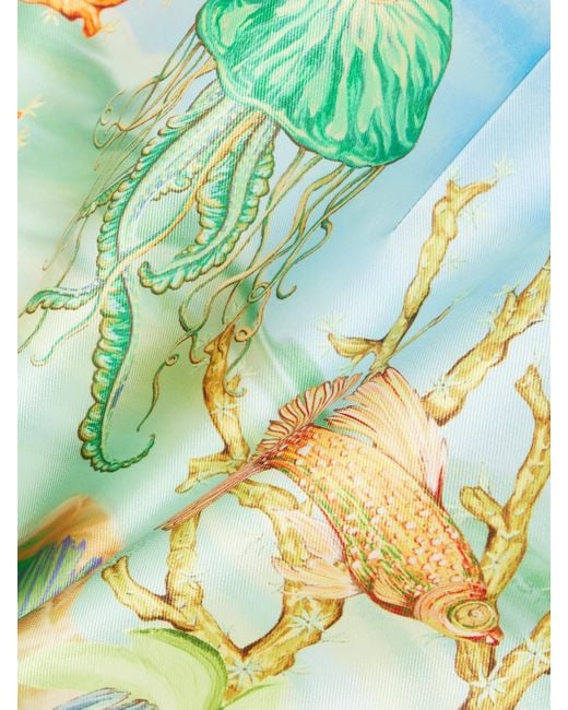 ALÉMAIS Blue Sam Pauletto Emerald Cove Off-The-Shoulder Gathered Printed Recycled Duchesse-Satin Mini Dress