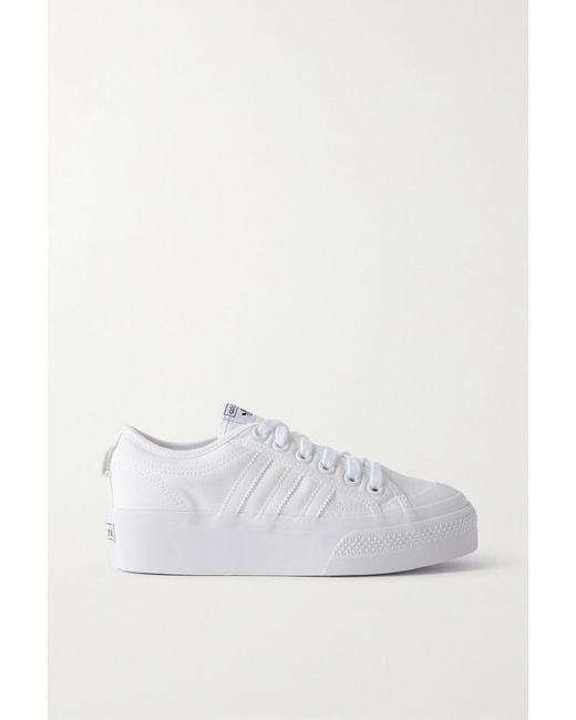 Adidas Originals White Nizza Sneakers Aus Canvas Mit Lederbesätzen Und Plateau