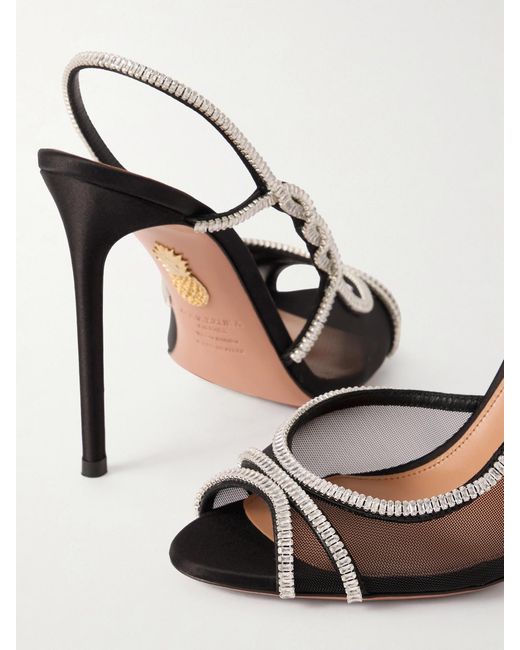 Aquazzura Metallic 105 Crystal-Embellished Mesh Slingback Sandals