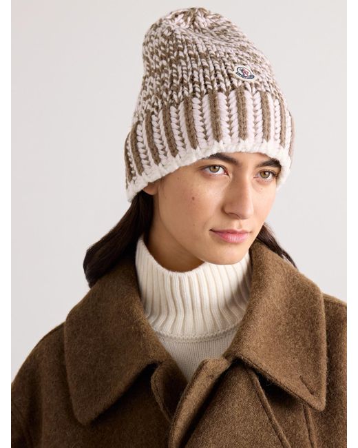 Moncler Natural Ribbed Wool-Blend Beanie