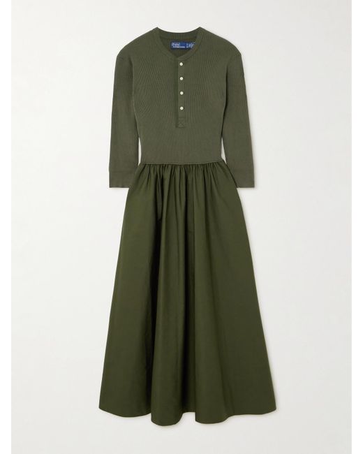 Robe Midi En Mailles Côtelées Et En Popeline De Coton Polo Ralph Lauren en coloris Green