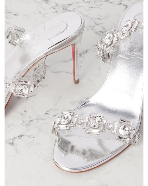 Christian Louboutin White Just Jewel 85 Mules Aus Pvc Und Leder Mit Kristallen