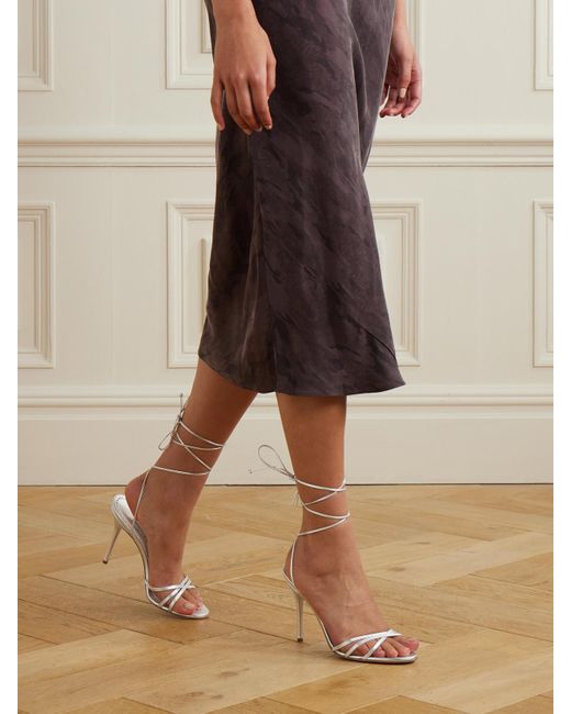 Manolo Blahnik Natural Leva 105 Metallic Leather Sandals