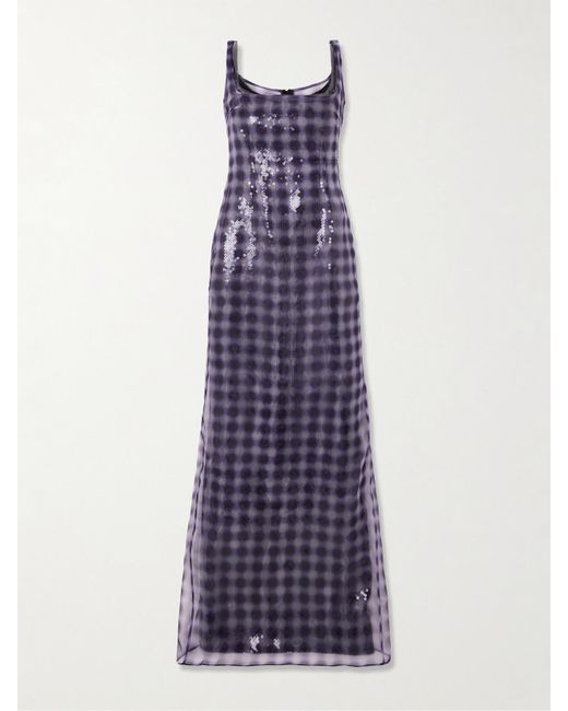 16Arlington Purple Electra Checked Layered Sequined Organza Maxi Dress