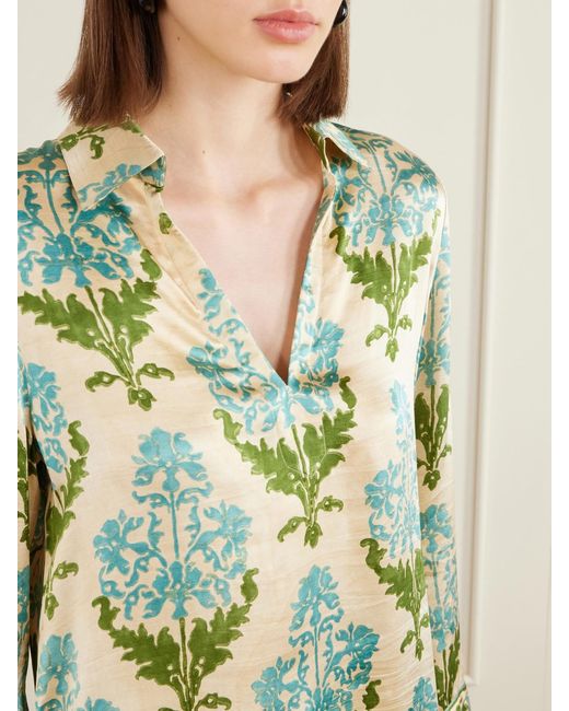 Emporio Sirenuse Green Jila Three Floral-Print Silk-Satin Shirt