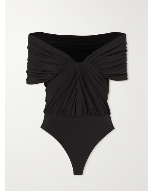 Brandon Maxwell Black Elizabeth Off-The-Shoulder Draped Stretch-Jersey Bodysuit