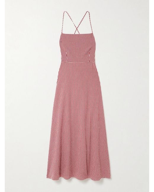 Posse Pink Lori Open-Back Gingham Cotton-Seersucker Maxi Dress