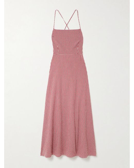 Robe Longue Dos Ouvert En Crépon De Coton Vichy Lori Posse en coloris Pink