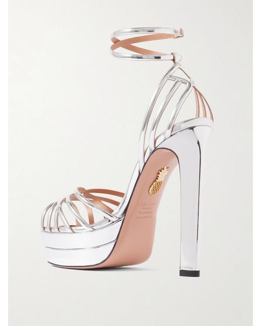 Aquazzura White Wild Dream 105 Metallic Leather Platform Sandals