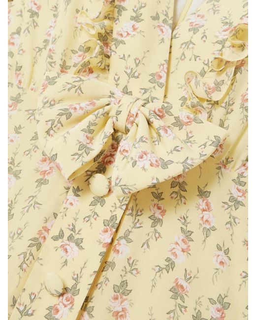Alessandra Rich Metallic Garden Party Midikleid Aus Crêpe De Chine Aus Seide Mit Blumenprint Und Schleife