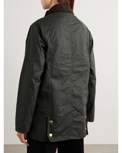 Barbour Gray Beadnell Corduroy-Trimmed Waxed-Cotton Jacket