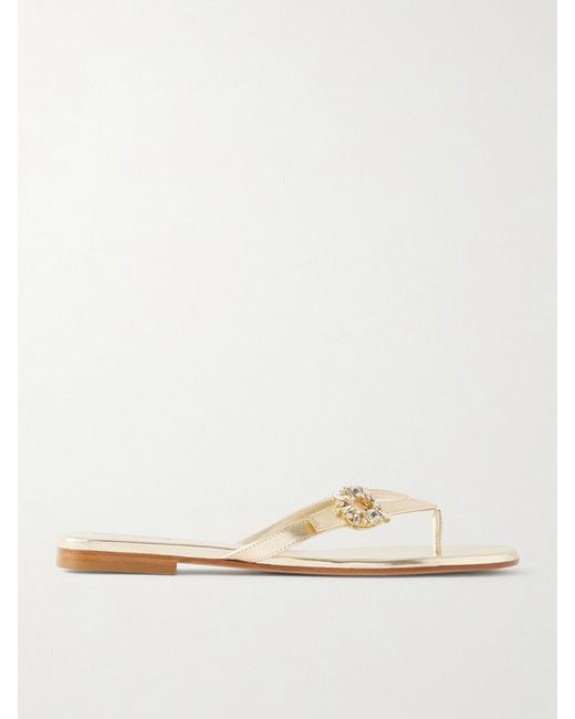 Roger Vivier Natural Strass B Crystal-Embellished Metallic Leather Sandals