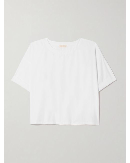 Suzie Kondi White Saria Cropped Cotton-Poplin T-Shirt