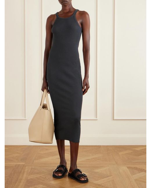James Perse Blue Tubular Ribbed Cotton Midi Dress
