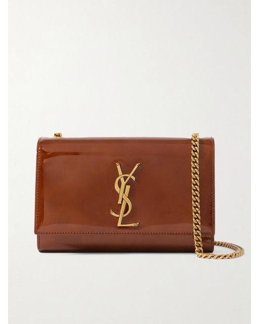 Saint Laurent Brown Kate Small Patent-Leather Shoulder Bag