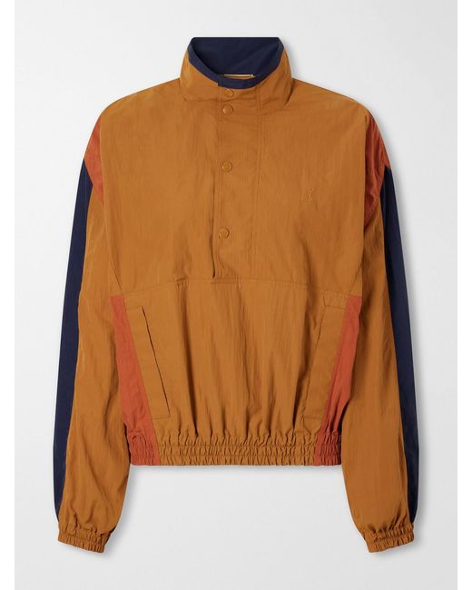 Saint Laurent Brown Logo-Embroidered Cropped Shell Jacket