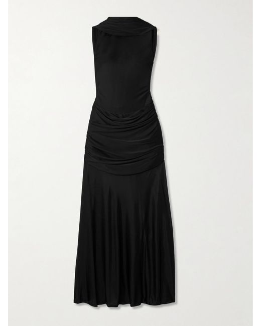 Loewe Black Embellished Open-Back Draped Jersey Gown