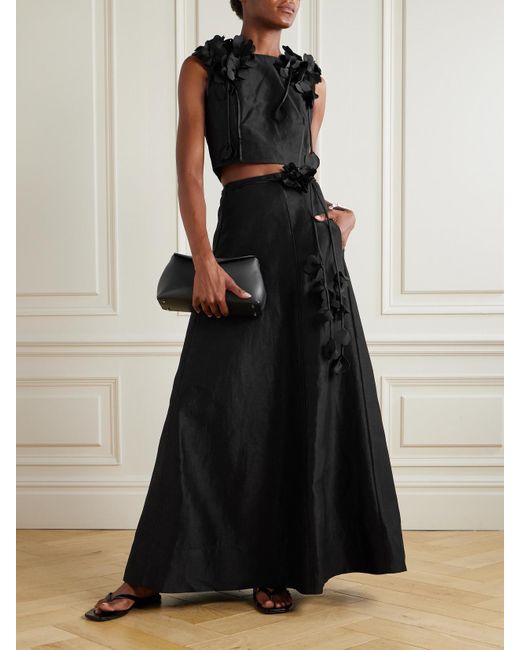 Aje. Black Camille Cropped Appliquéd Linen-Blend Tank
