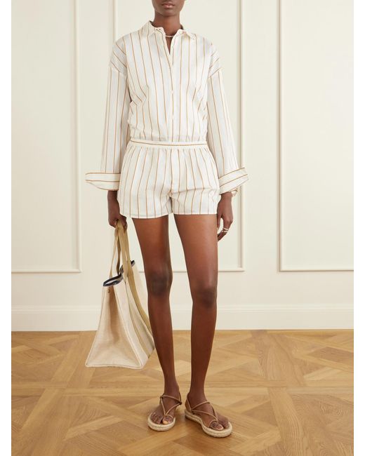 Staud Natural Kendy Striped Cotton-Blend Shirt