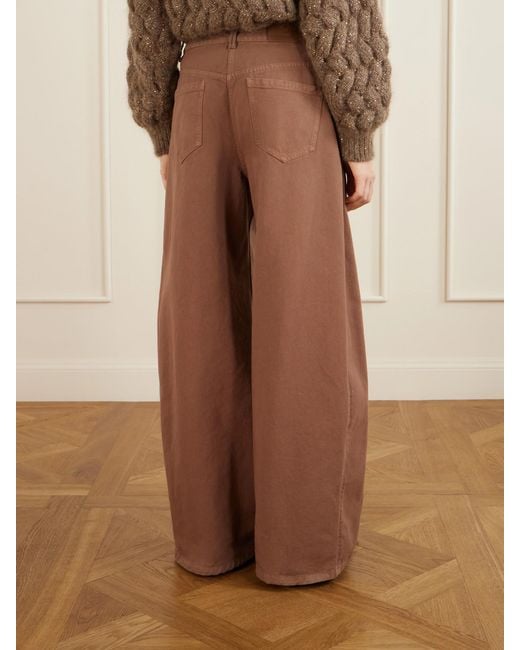 Brunello Cucinelli Brown Embellished High-Rise Wide-Leg Jeans