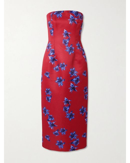 Emilia Wickstead Red Leila Strapless Floral-Print Faille Midi Dress