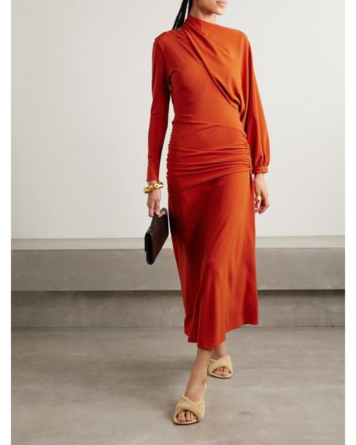 Johanna Ortiz Red Inspiring Hearts Wandelbares Asymmetrisches Maxikleid Aus Stretch-Jersey Mit Raffungen