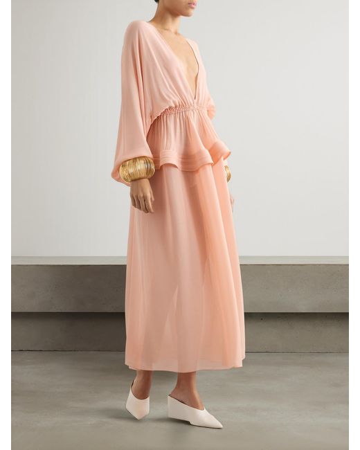 Alaïa Pink Gathered Georgette Peplum Midi Dress