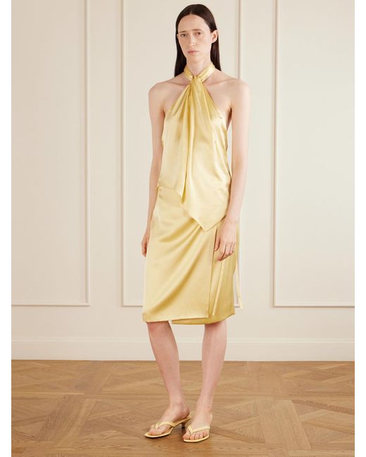 Aflalo Yellow Safira Silk-Satin Halterneck Top