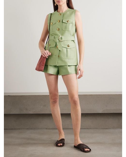 Zimmermann Green Luna Wool And Silk-Blend Shorts