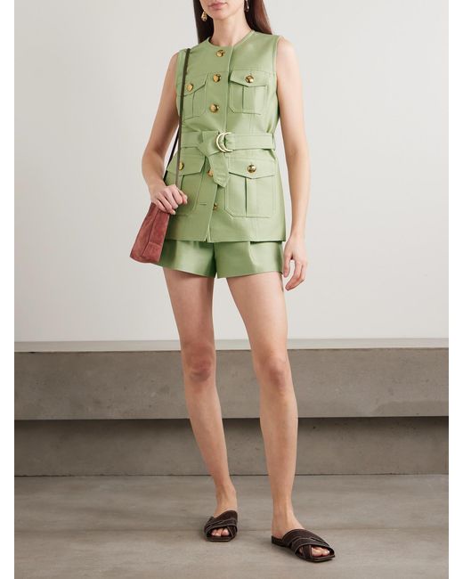 Zimmermann Green Luna Wool And Silk-Blend Shorts
