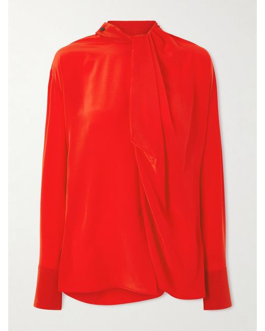 Victoria Beckham Red Draped Silk Blouse
