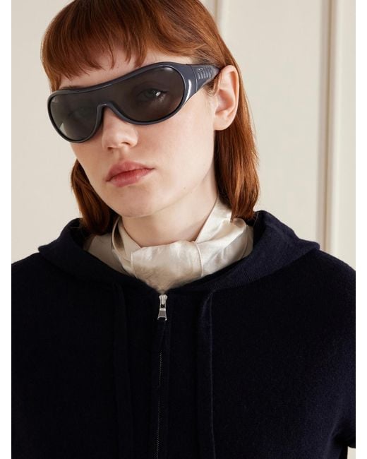 Miu Miu Gray Rounded-Frame Acetate Sunglasses