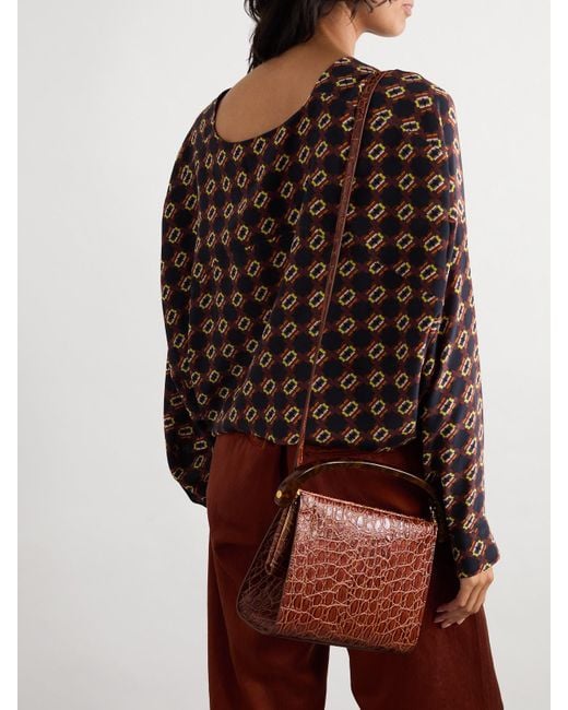 Dries Van Noten Brown Tote Aus Leder Mit Krokodileffekt