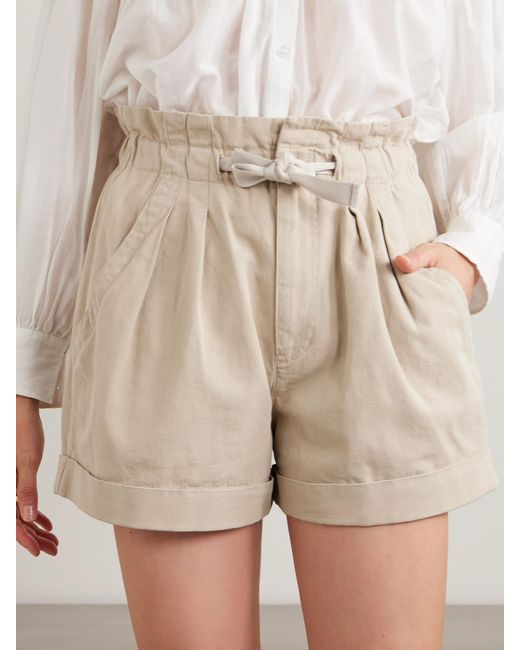 Isabel Marant Natural Nirma Pleated Cotton And Linen-Blend Twill Shorts