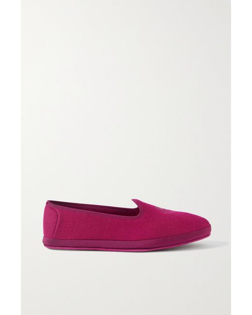 Loro Piana Multicolor Venice Embroidered Cashmere-Blend Flannel Slippers