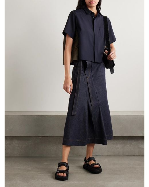 Sacai Blue Belted Denim Midi Skirt