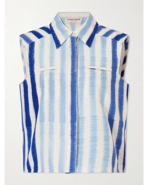 Emporio Sirenuse Blue Ylena Striped Cotton Shirt