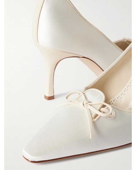 Manolo Blahnik White Zaman 70 Pumps Aus Satin Mit Lederbesätzen