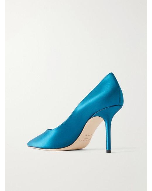 Jimmy Choo Blue Love 85 Satin Pumps