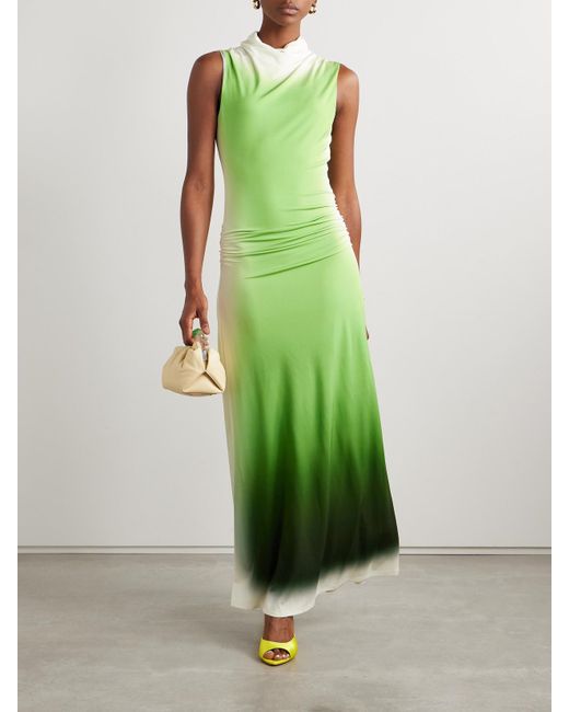 Jonathan Simkhai Green Aldina Ruched Ombré Stretch-Jersey Turtleneck Maxi Dress
