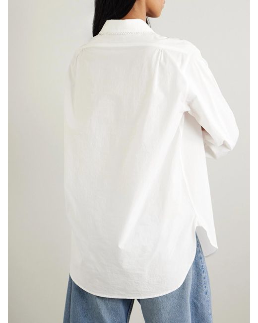 B Sides White Louisa Lace-Trimmed Cotton-Poplin Shirt