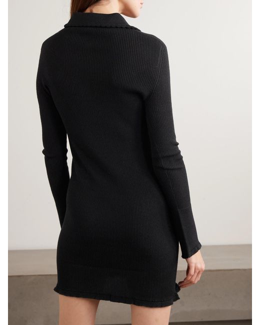 CECILIE BAHNSEN Black Botka Ribbed Merino Wool Mini Dress